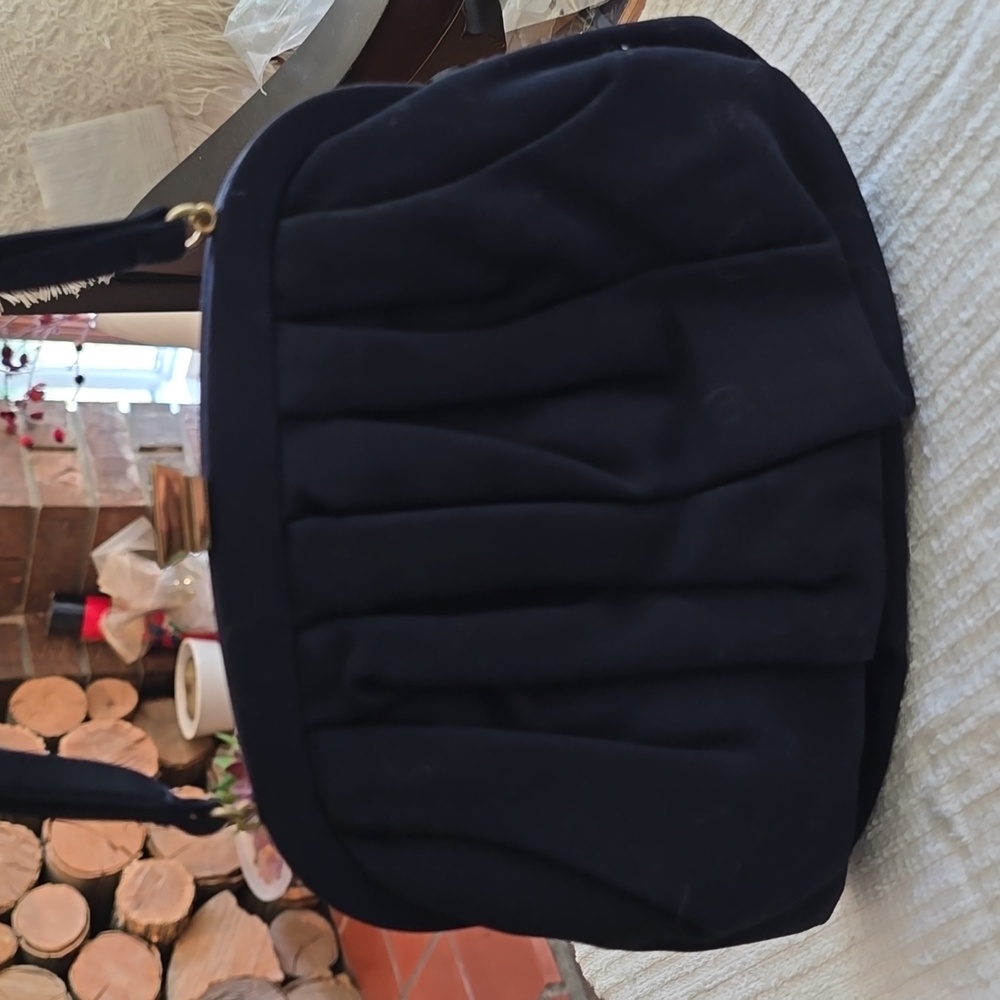 Birks - Navy Pleated Evening Handbag with Gold Hardware​ - Picture 4 of 13